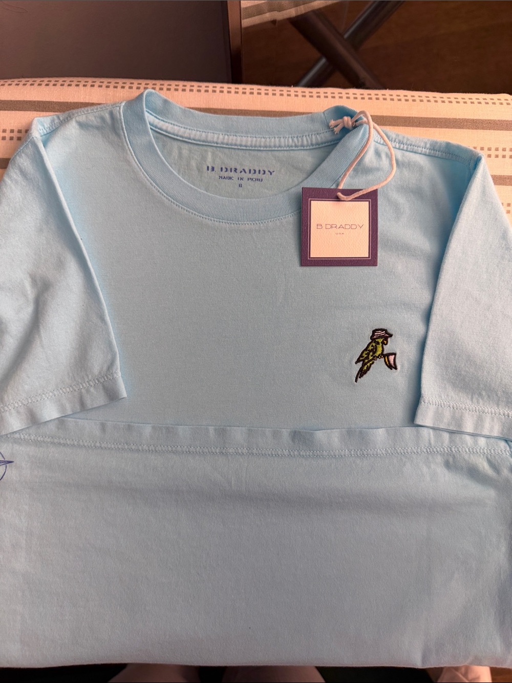D Draddy Light Blue Short-Sleeve Tee with Parrot Embroidery